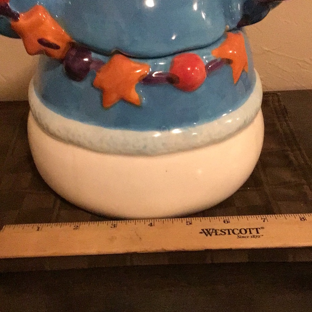 Homespun Holiday Snowman Ceramic Cookie jar - Blue and White - Picture 8 of 8